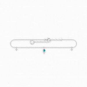 Thomas Sabo Anklet Turquoise Stone Silver Reťazový Popruh Damske Strieborne | SK-17RXTDMWO