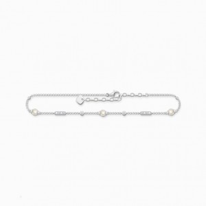Thomas Sabo Anklet With Pearls And White Stones Silver Reťazový Popruh Damske Strieborne | SK-80HOJRTNW