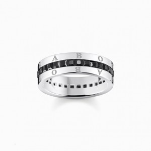 Thomas Sabo Band Ring With Black Stones Pavé Silver Prstene Damske Strieborne | SK-12MEHSNVF