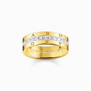 Thomas Sabo Band Ring With White Stones Pavé Gold Plated Prstene Damske Žlté Zlate Strieborne | SK-51JRZQBUN