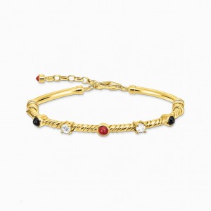 Thomas Sabo Bangle Rope With White And Black Stones Gold Plated Náramky Damske Žlté Zlate Strieborne | SK-79ZPDESRG