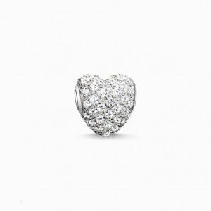 Thomas Sabo Bead White Pavé Heart Beads Damske Strieborne | SK-29QMDZFJK