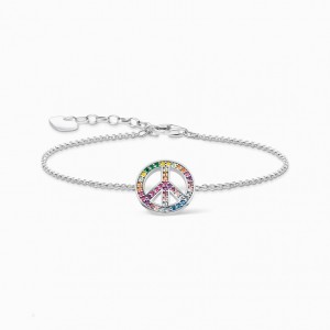 Thomas Sabo Blackened Silver Bracelet With Peace Sign And Coloured Stones Naramok Damske Strieborne | SK-78UFZIDKS