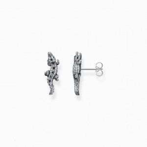 Thomas Sabo Blackened Silver Ear Studs Crocodile With Black And Green Stones Puzetove Nausnice Damske Strieborne | SK-15TZKRUMO