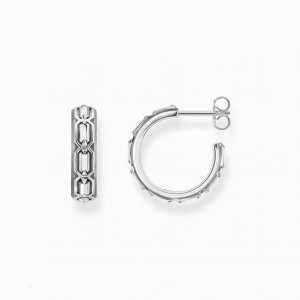 Thomas Sabo Blackened Silver Hoop Ear Rings Crocodile Shell Structure Visiace Nausnice Panske Strieborne | SK-80WEAMYHO