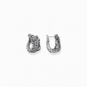 Thomas Sabo Blackened Silver Hoop Ear Rings Crocodile With Black And Green Stones Visiace Nausnice Damske Strieborne | SK-60WXLHMCN