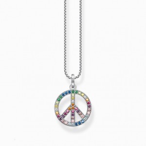 Thomas Sabo Blackened Silver Necklace With Pendant Peace-Sign And Coloured Stones Nahrdelnik Damske Strieborne | SK-82UTERKMQ