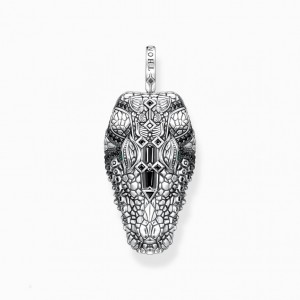 Thomas Sabo Blackened Silver Pendant Crocodile Head With Black And Green Stones Prívesky Panske Strieborne | SK-92CBDLSUM