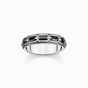 Thomas Sabo Blackened Silver Ring Crocodile Shell With Black Stones Prstene Panske Strieborne | SK-10HARZFGE