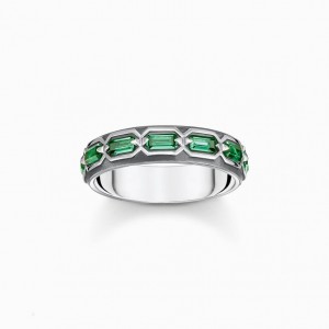 Thomas Sabo Blackened Silver Ring Crocodile Shell With Green Stones Prstene Panske Strieborne | SK-80FOWCLPK