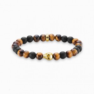 Thomas Sabo Bracelet Brown Skull Naramok Panske Žlté Zlate Strieborne | SK-02KSWPDRT