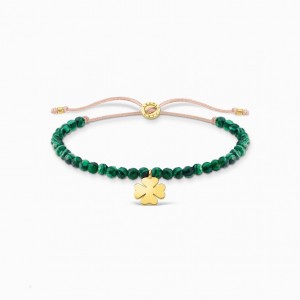 Thomas Sabo Bracelet Green Pearls Cloverleaf Gold Naramok Damske Žlté Zlate Strieborne | SK-54TWHIVJL