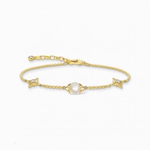 Thomas Sabo Bracelet Pearl With Stars Gold Naramok Damske Žlté Zlate Strieborne | SK-31BLVNFMY