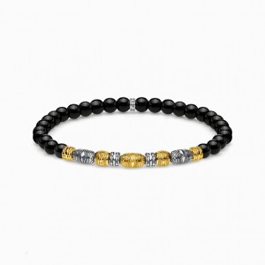 Thomas Sabo Bracelet Two-Tone Lucky Charm, Black Naramok Panske Žlté Zlate Strieborne | SK-92SDZHUWL