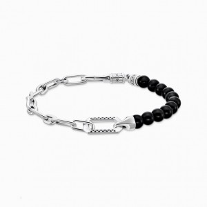 Thomas Sabo Bracelet With Black Onyx Beads And Chain Links Silver Naramok Panske Strieborne | SK-19NVDKITJ