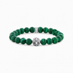 Thomas Sabo Bracelet With Imitation Malachite And Red Tiger'S Eye Beads Naramok Damske Strieborne | SK-36FTOMUYJ