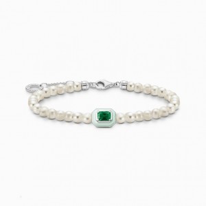 Thomas Sabo Bracelet With White Pearls And Green Stone Naramok Damske Strieborne | SK-47IDMVTWZ