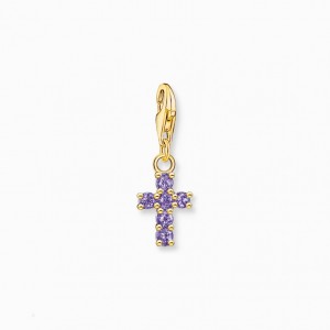 Thomas Sabo Charm Pendant Cross With Amethyst-Coloured Stones Yellow-Gold Plated Prívesky Damske Žlté Zlate Strieborne | SK-58XFWIPMD