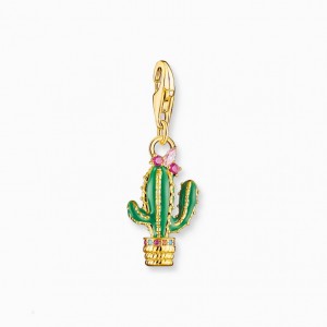 Thomas Sabo Charm Pendant Green Cactus Gold Plated Prívesky Damske Žlté Zlate Strieborne | SK-50XQZEOHC