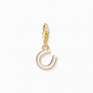 Thomas Sabo Charm Pendant Horseshoe With White Cold Enamel Yellow-Gold Plated Prívesky Damske Žlté Zlate Strieborne | SK-16QRDOXKH