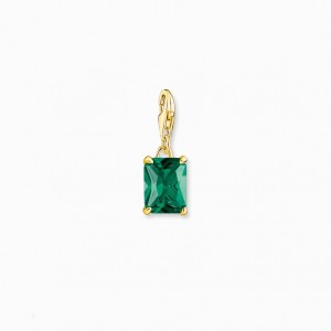 Thomas Sabo Charm Pendant Large Green Stone Prívesky Damske Žlté Zlate Strieborne | SK-42HIRANFY