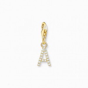 Thomas Sabo Charm Pendant Letter A With White Stones Gold Plated Prívesky Damske Žlté Zlate Strieborne | SK-61IZRETPW