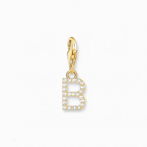 Thomas Sabo Charm Pendant Letter B With White Stones Gold Plated Prívesky Damske Žlté Zlate Strieborne | SK-60KRQOHJA