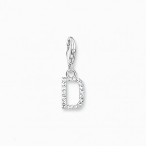Thomas Sabo Charm Pendant Letter D With White Stones Silver Prívesky Damske Strieborne | SK-28ITKLXNR