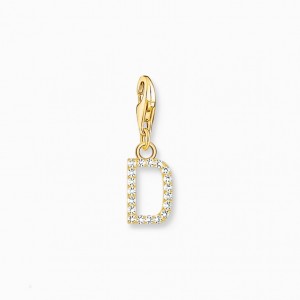 Thomas Sabo Charm Pendant Letter D With White Stones Gold Plated Prívesky Damske Žlté Zlate Strieborne | SK-27KUFPGAV