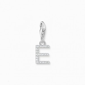 Thomas Sabo Charm Pendant Letter E With White Stones Silver Prívesky Damske Strieborne | SK-73JFKRTUY