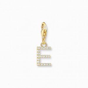 Thomas Sabo Charm Pendant Letter E With White Stones Gold Plated Prívesky Damske Žlté Zlate Strieborne | SK-14HDIMYNG