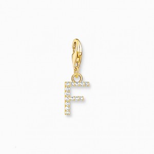 Thomas Sabo Charm Pendant Letter F With White Stones Gold Plated Prívesky Damske Žlté Zlate Strieborne | SK-51TSDBQHO