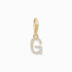 Thomas Sabo Charm Pendant Letter G With White Stones Gold Plated Prívesky Damske Žlté Zlate Strieborne | SK-81RAQCJUP