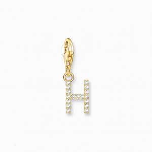 Thomas Sabo Charm Pendant Letter H With White Stones Gold Plated Prívesky Damske Žlté Zlate Strieborne | SK-25XHZVNWT