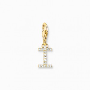 Thomas Sabo Charm Pendant Letter I With White Stones Gold Plated Prívesky Damske Žlté Zlate Strieborne | SK-31AOTXPRI