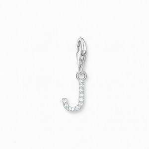 Thomas Sabo Charm Pendant Letter J With White Stones Silver Prívesky Damske Strieborne | SK-58DWMKJAB