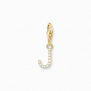 Thomas Sabo Charm Pendant Letter J With White Stones Gold Plated Prívesky Damske Žlté Zlate Strieborne | SK-37IJGNAVB