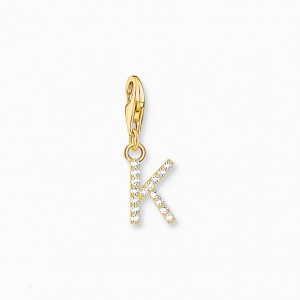 Thomas Sabo Charm Pendant Letter K With White Stones Gold Plated Prívesky Damske Žlté Zlate Strieborne | SK-82THZINXL