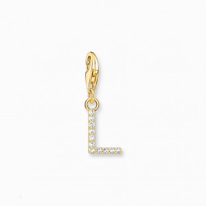 Thomas Sabo Charm Pendant Letter L With White Stones Gold Plated Prívesky Damske Žlté Zlate Strieborne | SK-39JKMVWPR