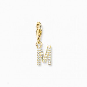 Thomas Sabo Charm Pendant Letter M With White Stones Gold Plated Prívesky Damske Žlté Zlate Strieborne | SK-26MVJURKD