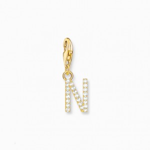Thomas Sabo Charm Pendant Letter N With White Stones Gold Plated Prívesky Damske Žlté Zlate Strieborne | SK-15GBNXJKI