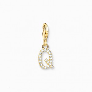Thomas Sabo Charm Pendant Letter Q With White Stones Gold Plated Prívesky Damske Žlté Zlate Strieborne | SK-30DJPFXAU