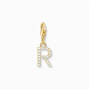 Thomas Sabo Charm Pendant Letter R With White Stones Gold Plated Prívesky Damske Žlté Zlate Strieborne | SK-78FYBCMLO