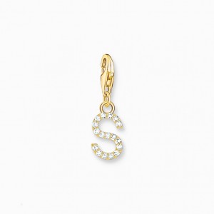 Thomas Sabo Charm Pendant Letter S With White Stones Gold Plated Prívesky Damske Žlté Zlate Strieborne | SK-56TCBVMOU