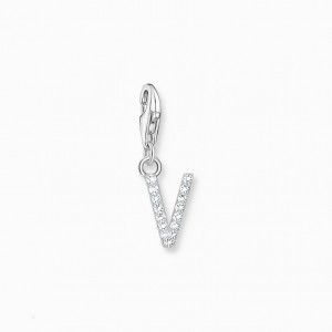 Thomas Sabo Charm Pendant Letter V With White Stones Silver Prívesky Damske Strieborne | SK-36RJOBULP