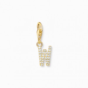 Thomas Sabo Charm Pendant Letter W With White Stones Gold Plated Prívesky Damske Žlté Zlate Strieborne | SK-79QFOYGVH