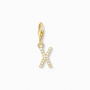 Thomas Sabo Charm Pendant Letter X With White Stones Gold Plated Prívesky Damske Žlté Zlate Strieborne | SK-80EWXMTQC