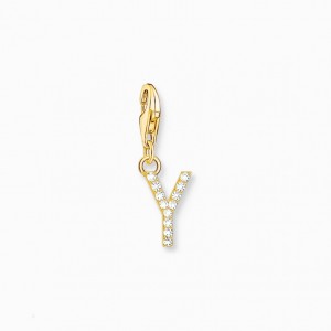 Thomas Sabo Charm Pendant Letter Y With White Stones Gold Plated Prívesky Damske Žlté Zlate Strieborne | SK-97SIWKNAT