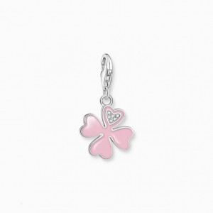 Thomas Sabo Charm Pendant Pink Cloverleaf With White Stones Silver Prívesky Damske Strieborne | SK-08ZBQWYRN