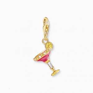 Thomas Sabo Charm Pendant Red Cocktail Glass Gold Plated Prívesky Damske Žlté Zlate Strieborne | SK-40RPEFVUG